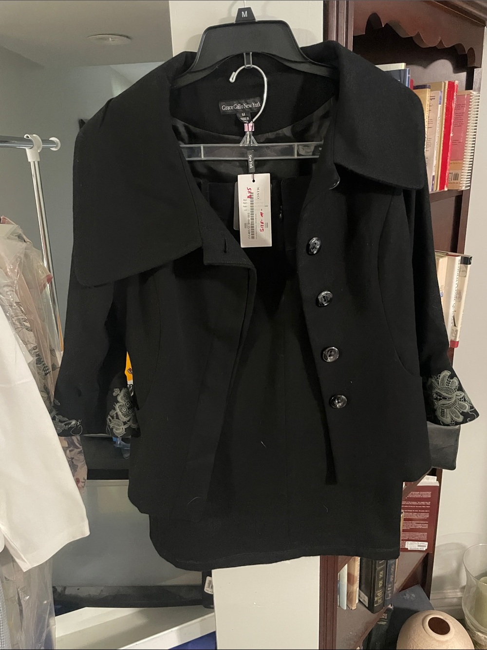 Black Women's Pea Coat with Wide Collar